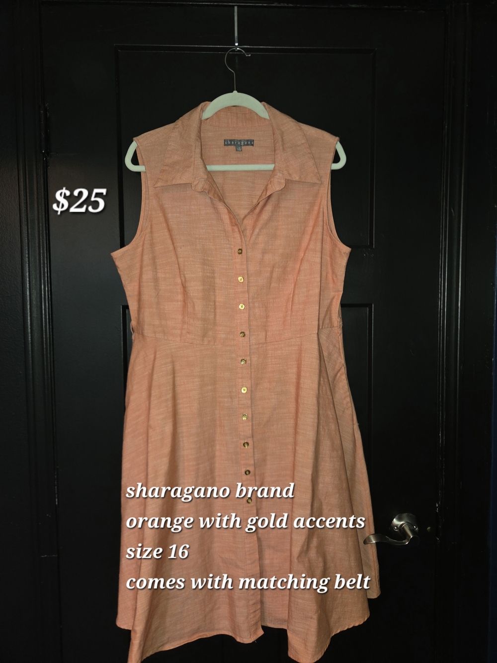 Sharagano Sleeveless Coral-Orange Button-Front Midi Dress